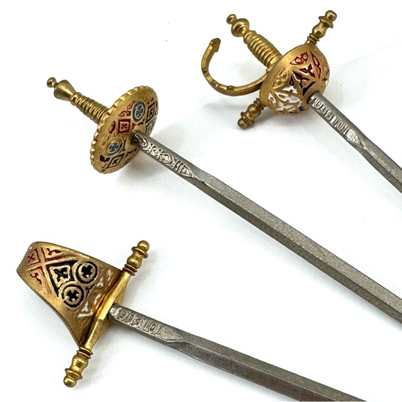 Vintage (2) Toledo Spain Brass Gallery Cocktail Sword Set-of-12/11 - Picture 14 of 15